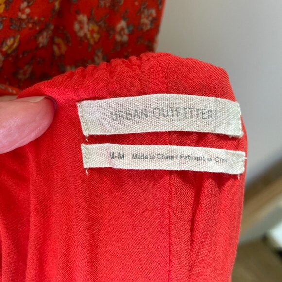 Urban Outfitters UO Sparks Fly Tiered Midi Dress Red Orange Lace Up Back Size M - Picture 8 of 8